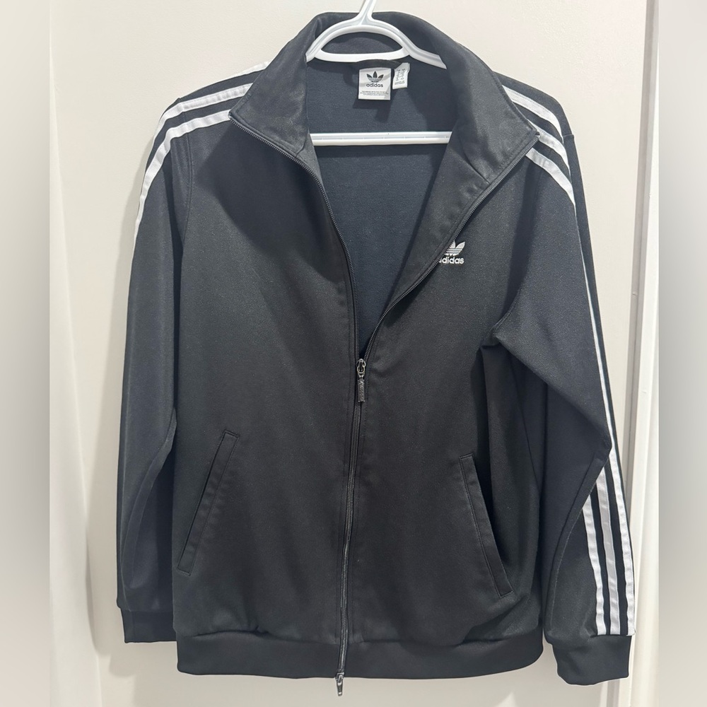 Unisex Adidas black with white stripes jacket!